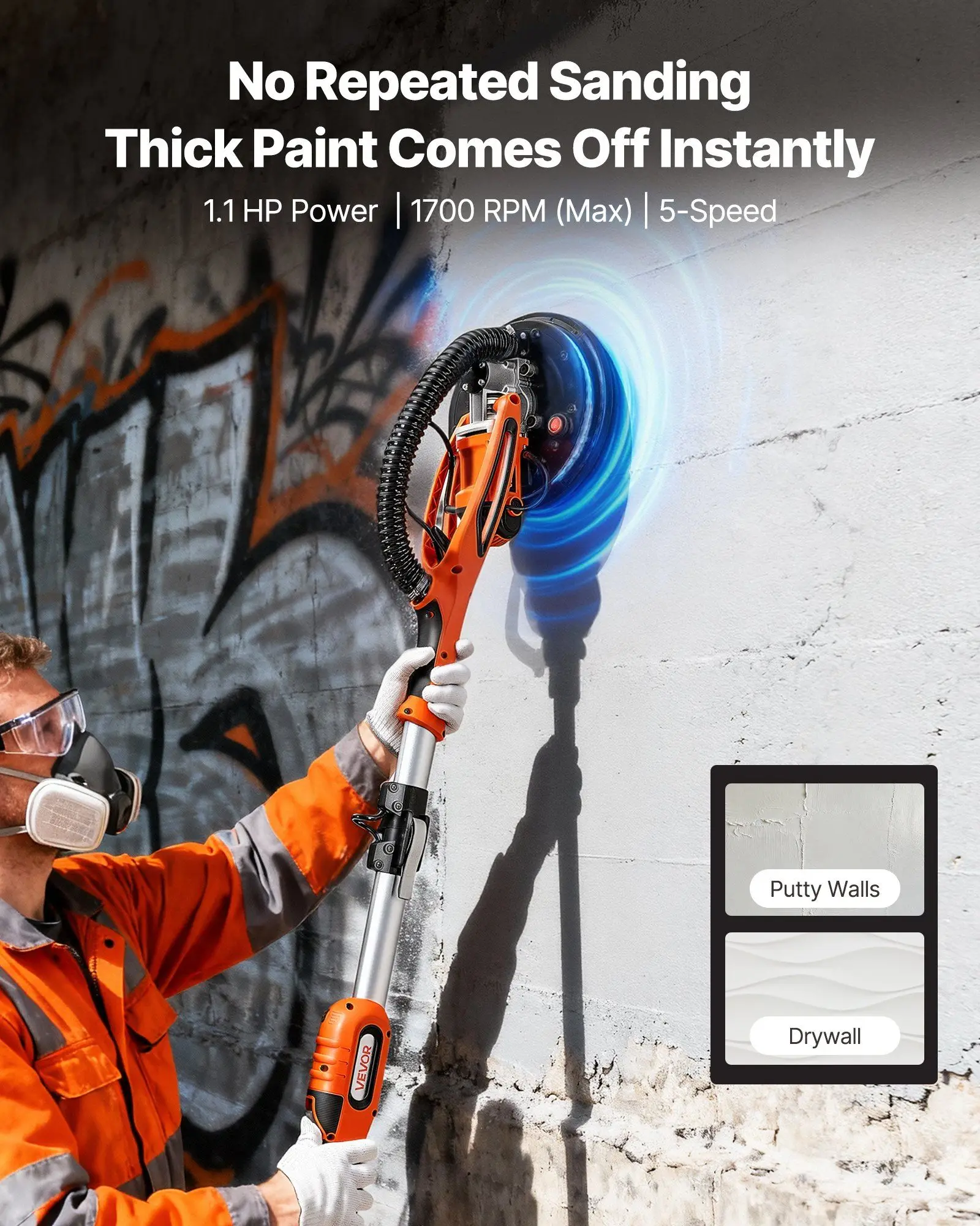 

Шлифовальная машина для гипсокартона, электрическая, 850 Вт, для удаления потолочной штукатурки, с 5 регулируемыми скоростями 800-1700 об/мин, двухсторонняя, со светодиодной подсветкой