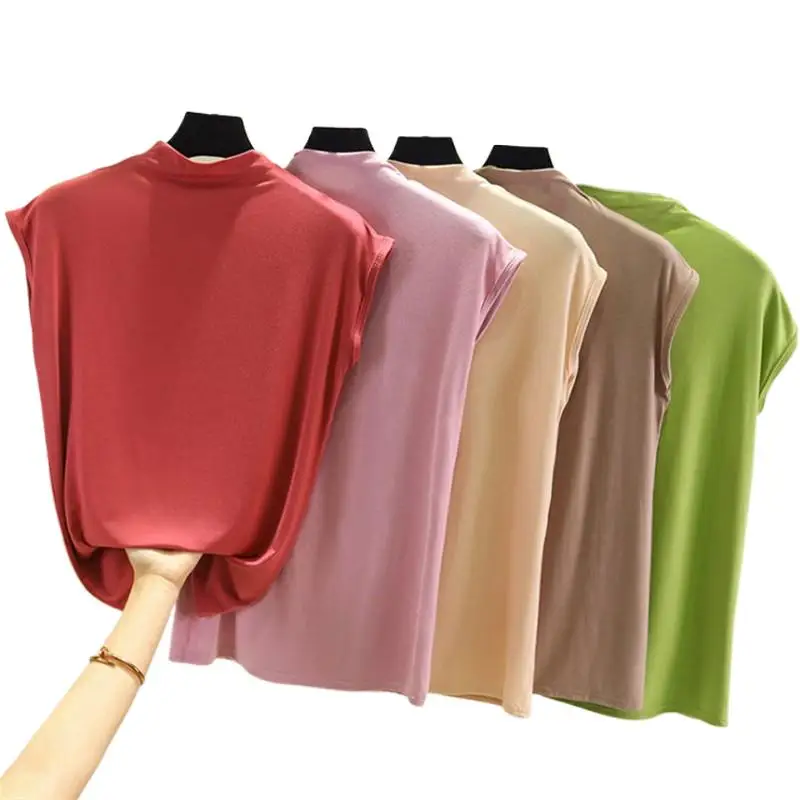 2024 Nieuwe Dames Katoenen Blouse Tops Zomer Korte Mouw Coltrui Batwing Mouw Casual Dames Breien Blouses Blusas Femininas