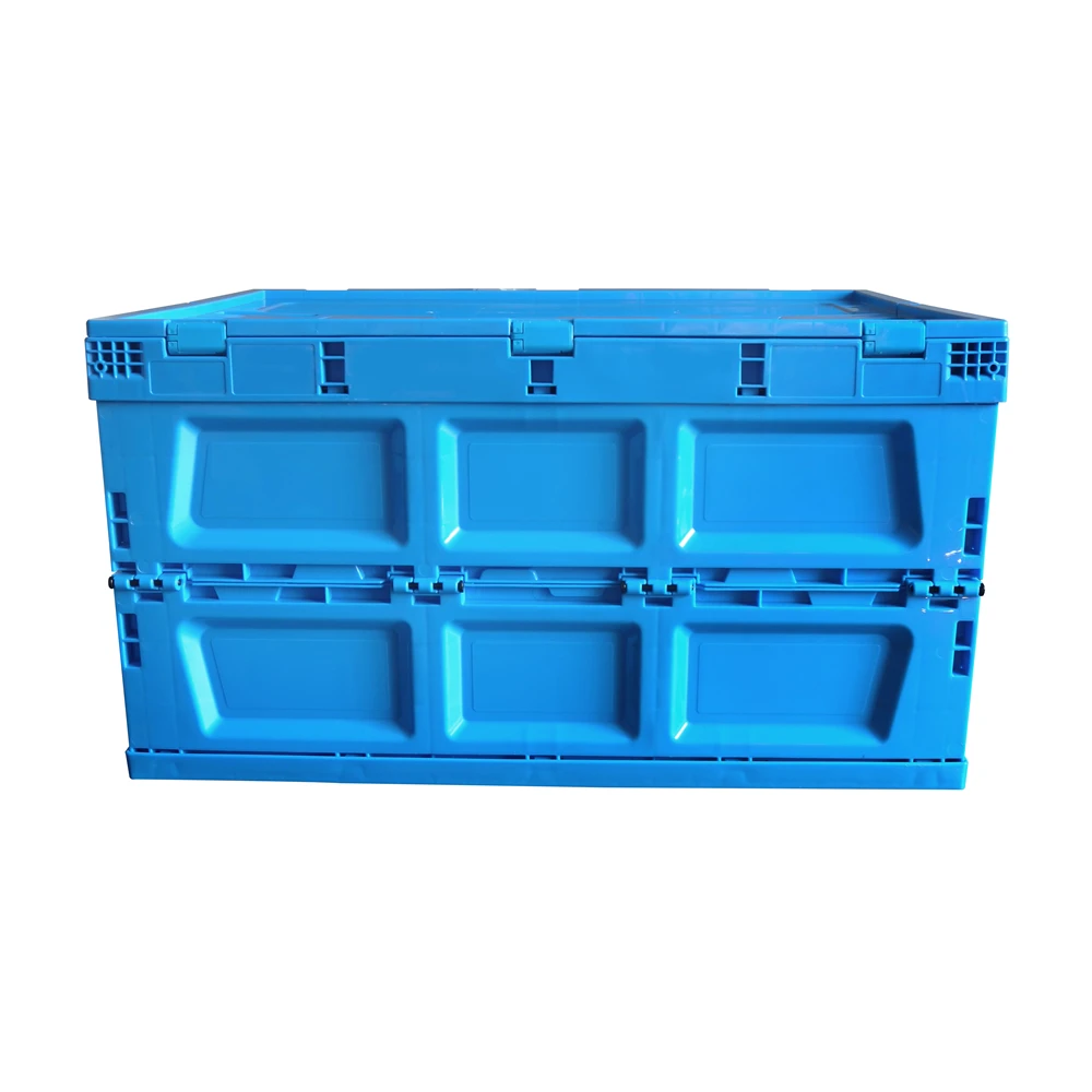 Foldable and Stackable Plastic Turnover Container Attached Lid Plastic Container Storage Boxes Solid Plastic Moving Boxes