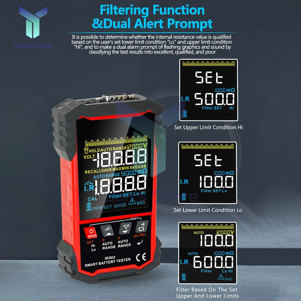 TOOLTOP IR500 IR502 ±120V 500Ω Battery Internal Resistance Tester 4-Wire Kelvin Test Lithium Nickel-cadmium Batteries Tool