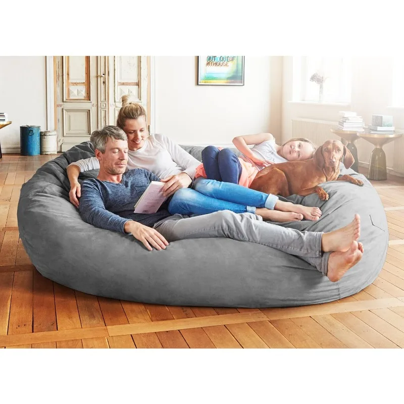 Luxurious Giant 7ft Bean Bag Chair with Microsuede Cover - Ultra Soft, Foam Filling, Washable Jumbo Sofa for Kids, Teenagers