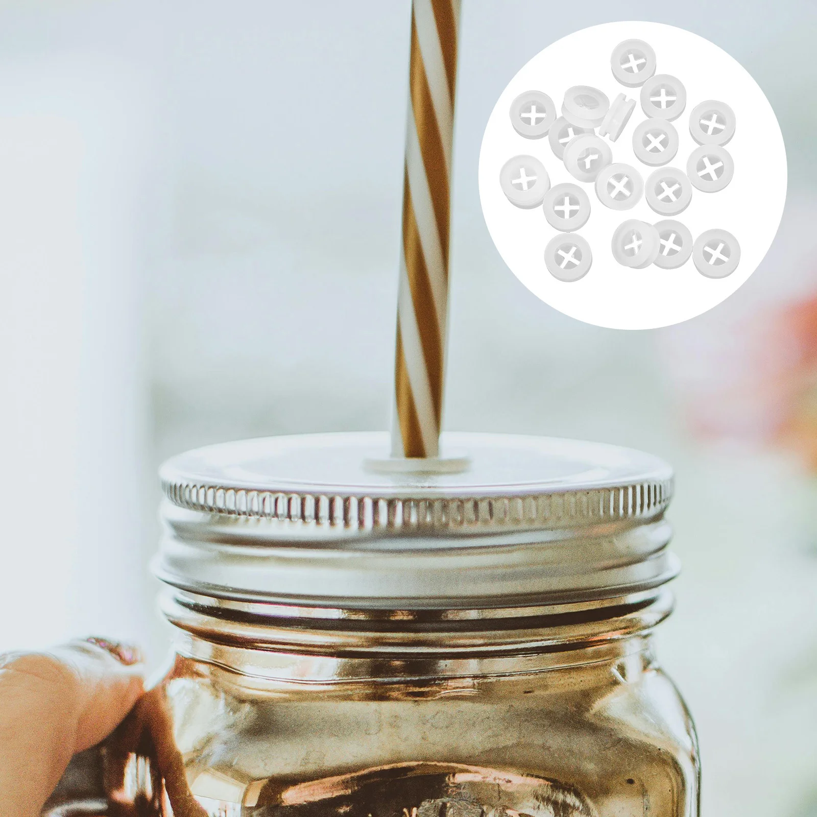 

20Pcs Silicone Straw Plugs Leakproof Dustproof Sealing Ring Straw Hole Covers Wooden Jar Lid Fixing Jar Lid Plugs