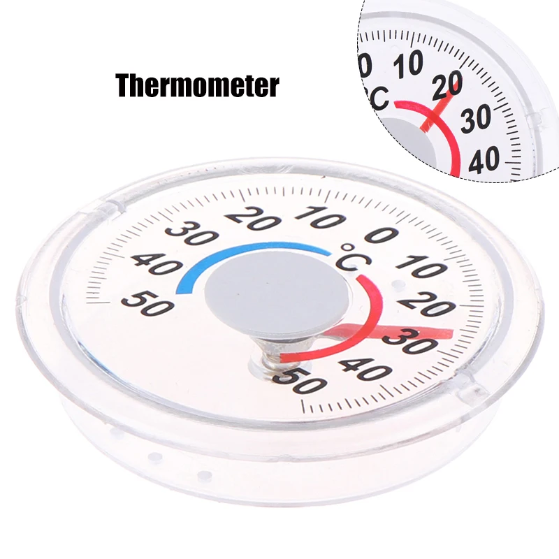 Termómetro redondo de plástico para puerta y ventana, medidor de temperatura de 1 a 50 °C ~ 50 °C, para exteriores, tipo puntero, reloj de frío y