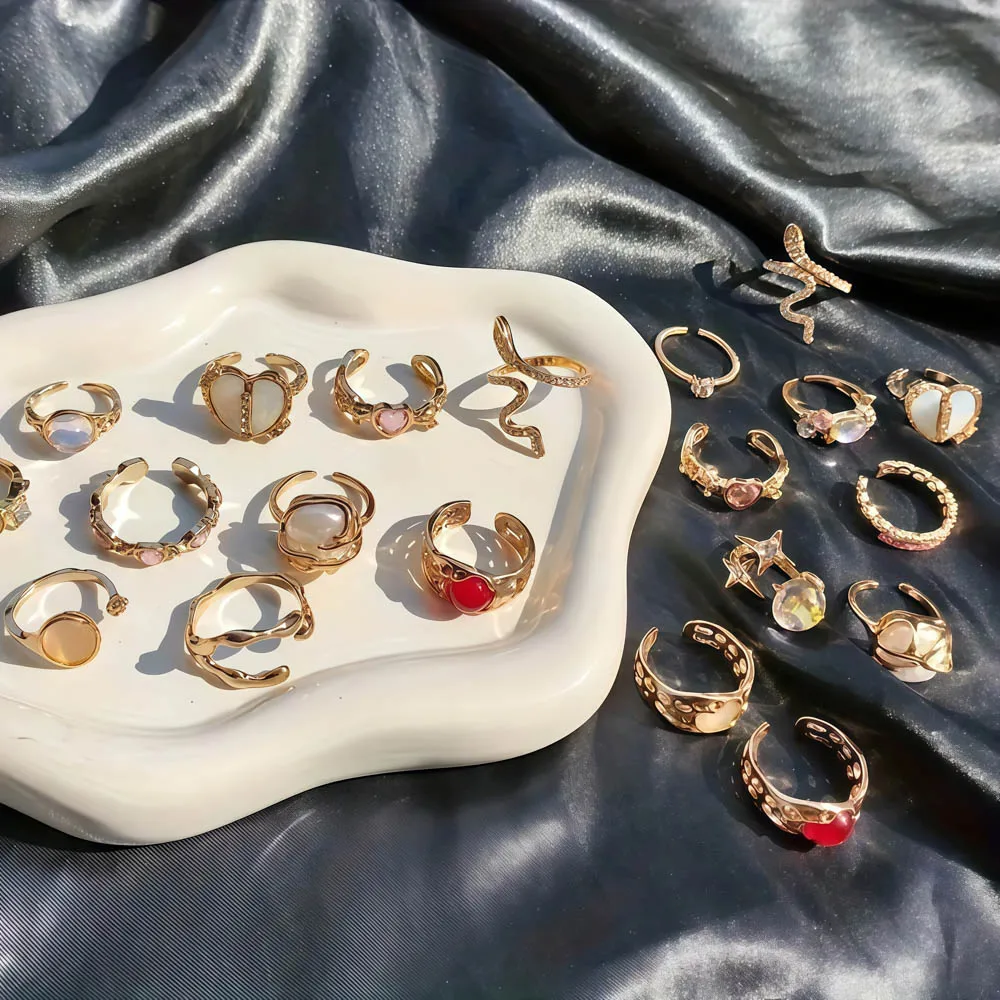 20 قطعة/الوحدة سحر الموضة أنيقة القلب الأفعى لامعة حجر الراين خواتم للنساء مزيج نمط مفتوح قابل للتعديل مجوهرات يومية هدايا الحفلات #5