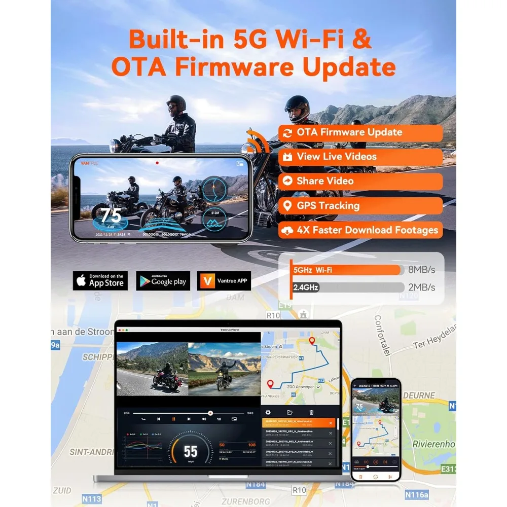 F1 Motorcycle 4K Dash Cam Front and Rear, 4K + 1080P Motorcycle Camera, Full Body IP67 Waterproof, GPS Wi-Fi,