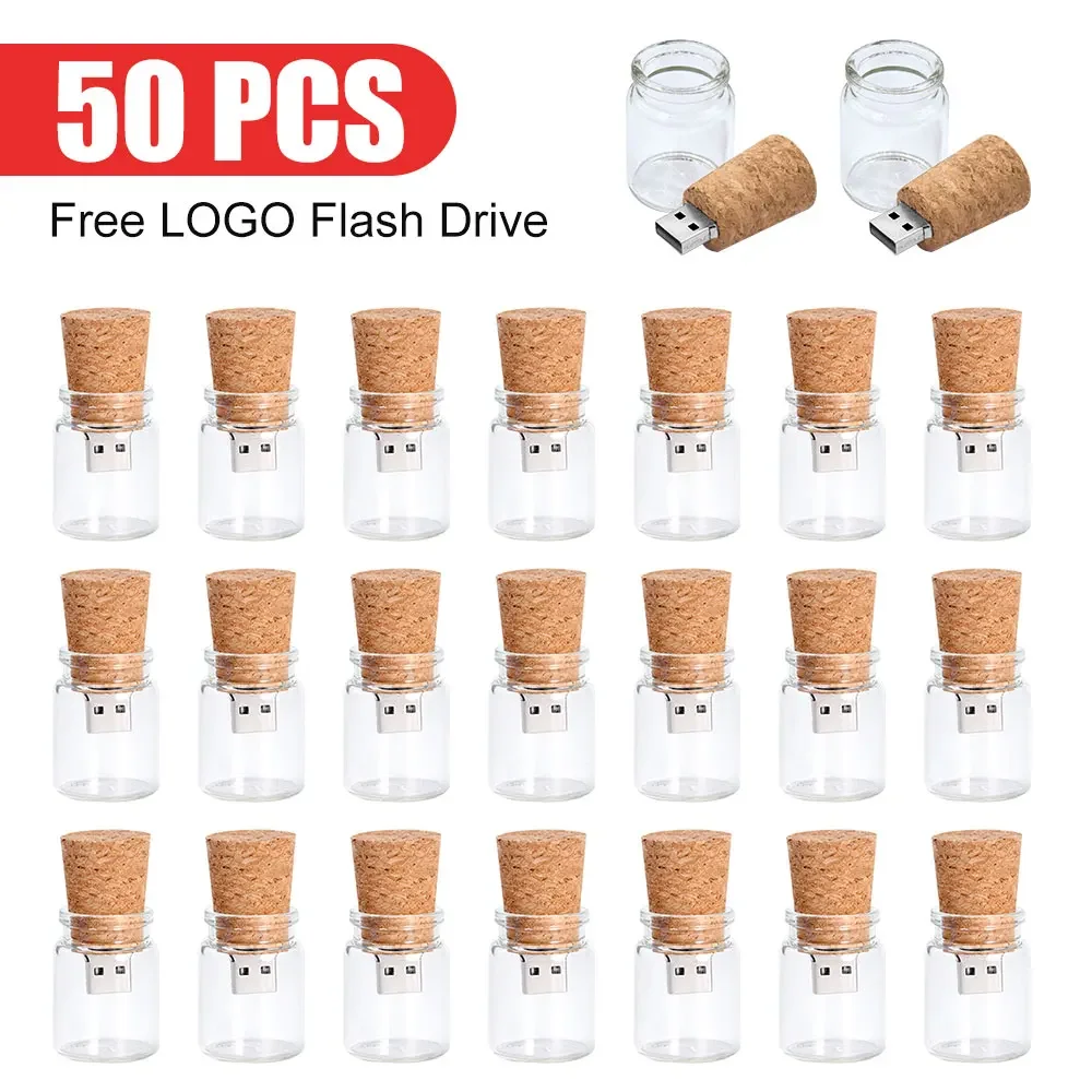 50 PCS LOT USB Flash Drive 128GB Mini Drifting bottle Pen Drive 64GB Creative Gift USB Stick 32GB Wooden Box U Disk 16GB 8GB 4GB