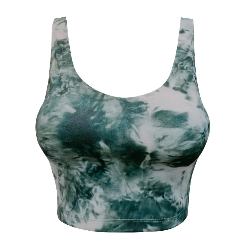 2026 Summer Women Tie Dye Yoga Vest Top With Chest Pad Printed Fitness Sports Outdoor Gym Tank Tops Activewear Crop Shirt
