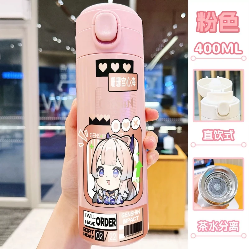 400ml Thermos Cup Game Genshin Impact Cartoon Sangonomiya Kokomi 316 Stainless Steel Water Coffee Cup Students Gift Portable