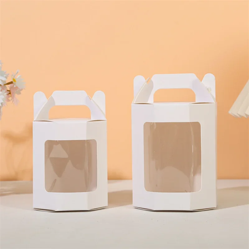 20pcs White Kraft Paper Gift Box Tote with Window Packaging for Cake Candy Cookies Storage Baking Birthday Party Favor view 3
