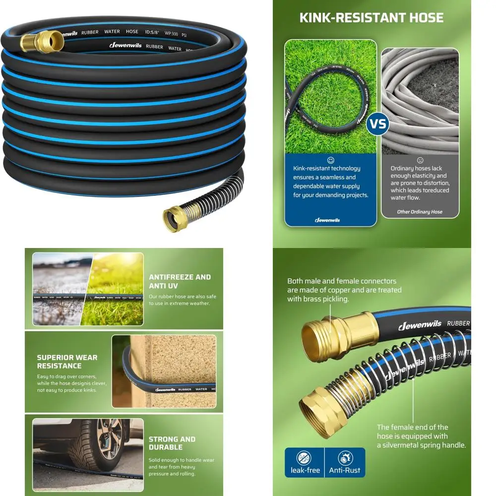 

Сверхмощный садовый шланг длиной 50 футов с рабочим давлением 300 фунтов на квадратный дюйм, взрыв 1000 фунтов на квадратный дюйм, фитинги из твердой латуни, горячая/холодная вода, усиление 5 слоев