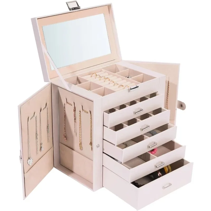 

Jewelry Box For women, 6 Layer Large Jewelry Organizer With Mirror, Multi-Function Storage Box With Lock