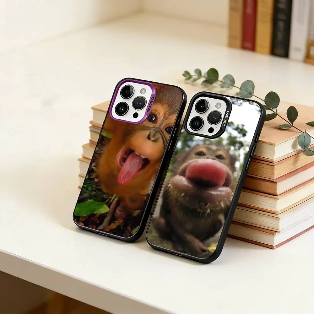 

Funny Cute Monkeys Phone Case For iPhone 17,16,15,14,13,12,11 Plus,Pro Max,XS,Colored Silver Plated Inside Cover