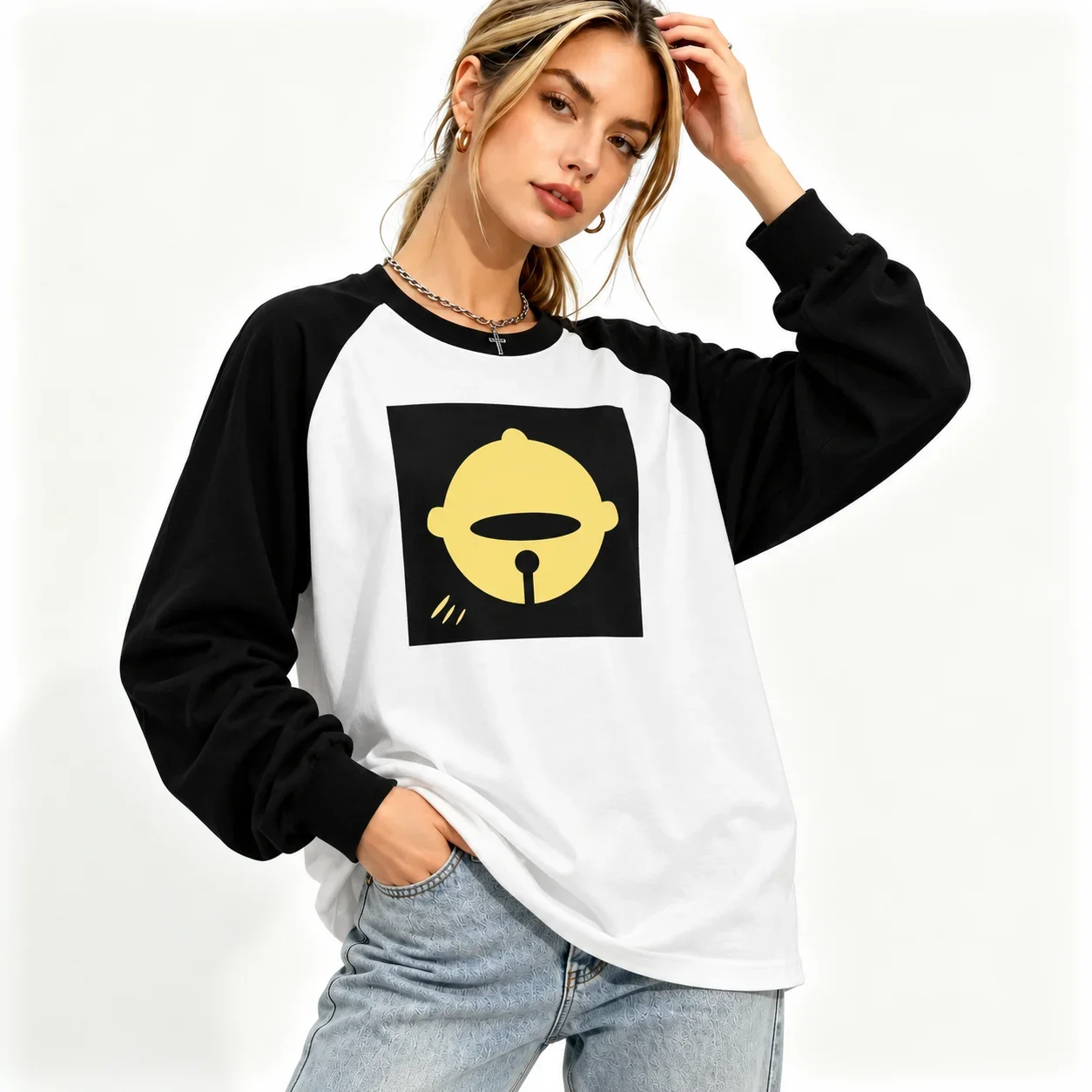 New Bomberman Style-pattern 3D Printed Fashionable Loose-fitting Long-sleeved Casual Round-neck Shirt for Both Men and Women
