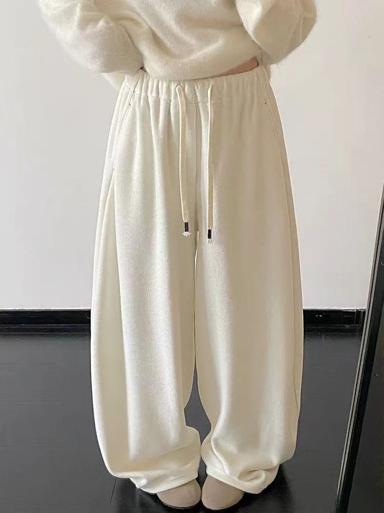 Autumn Winter New Fleece Women Wide Leg Pants Women Fashion High Waist Y2K Streetwear Loose Hip Hop All Match Straight Trousers