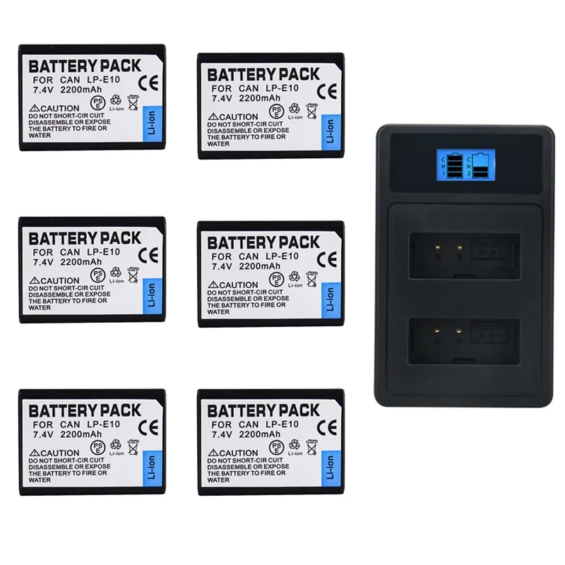 Batterie pour appareil photo numérique pour IL EOS 1100D sous D 1300D 2000D 4000D Rebel T3 T5 T6 KISS X50 X70 7.4V 2200mAh LP-E10 LPE10 LP E10