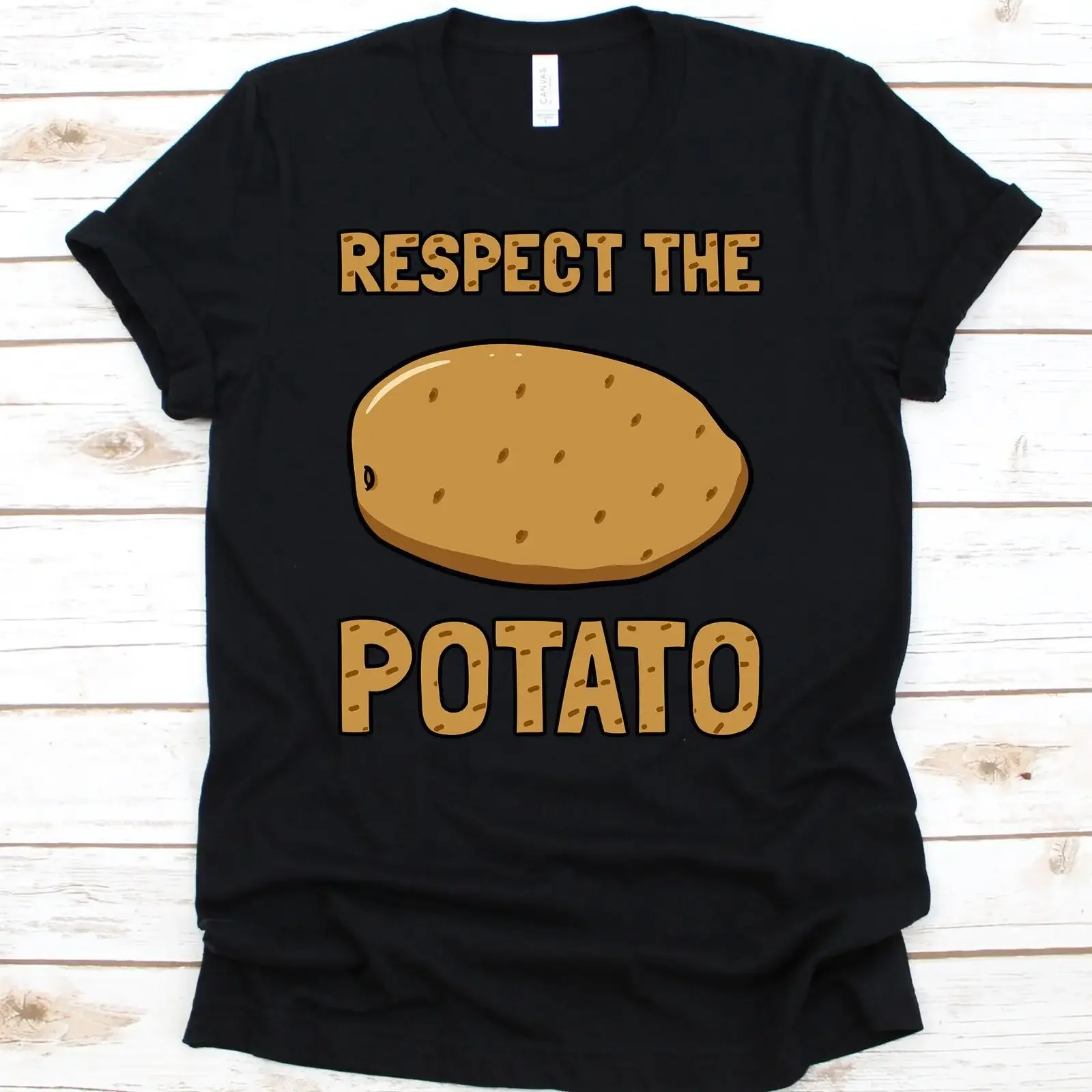 Respect The Potato T Shirt Funny Lover Costume Mashed Potatoes Fries vintage Washed graphic Top For Everyday Wear Slightly