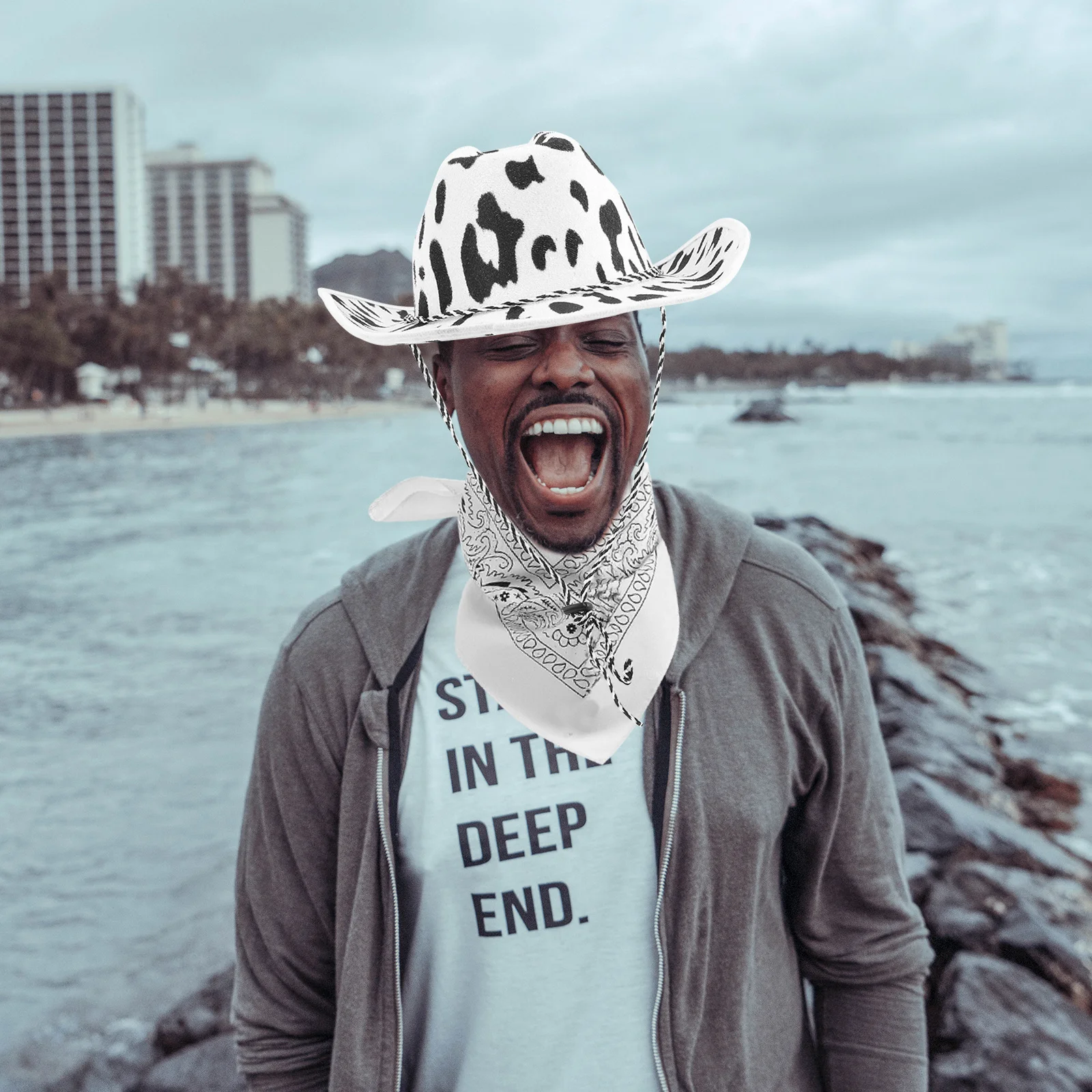 قبعة بقرة مطبوعة للنساء والرجال فستان رعاة البقر للحفلات راعية البقر أنيقة وعصرية ومتينة قبعة راعية البقر للنساء #1