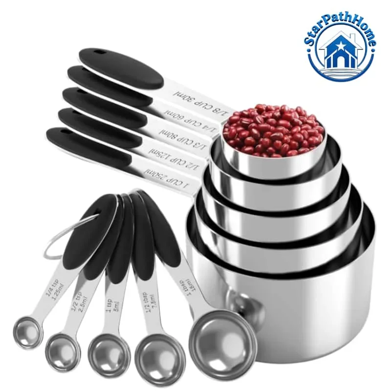 Measuring Cups and Spoons Set, Stainless Steel, Kitchen Utensils for Cooking and Baking (10)