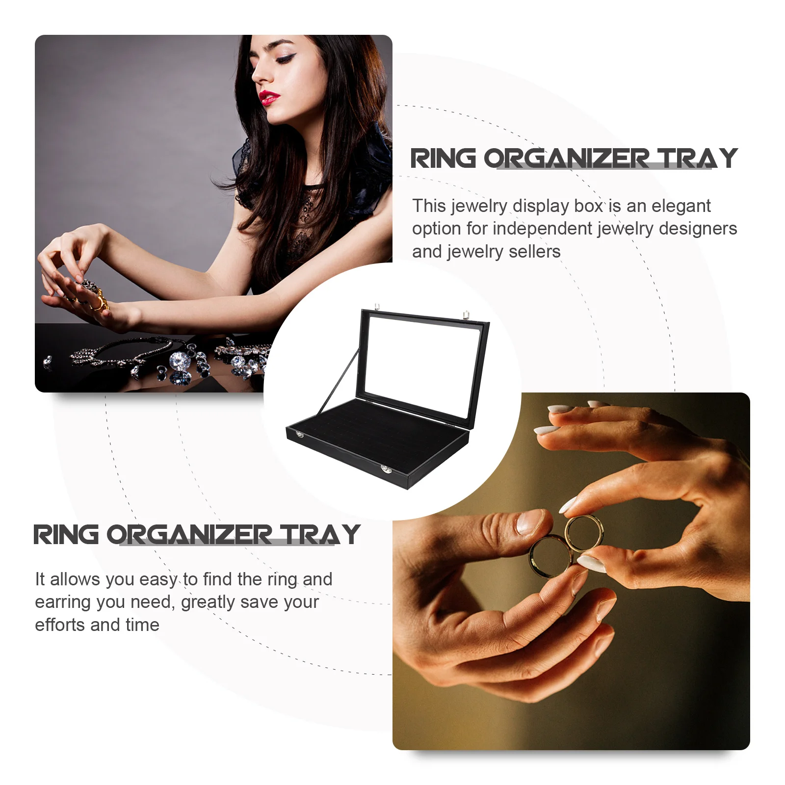 Ring Organizer Tray 100 Slots Jewelry Display Box Transparent Lid Ring Holder Showcase Organizer 100-Slot Jewelry Tray