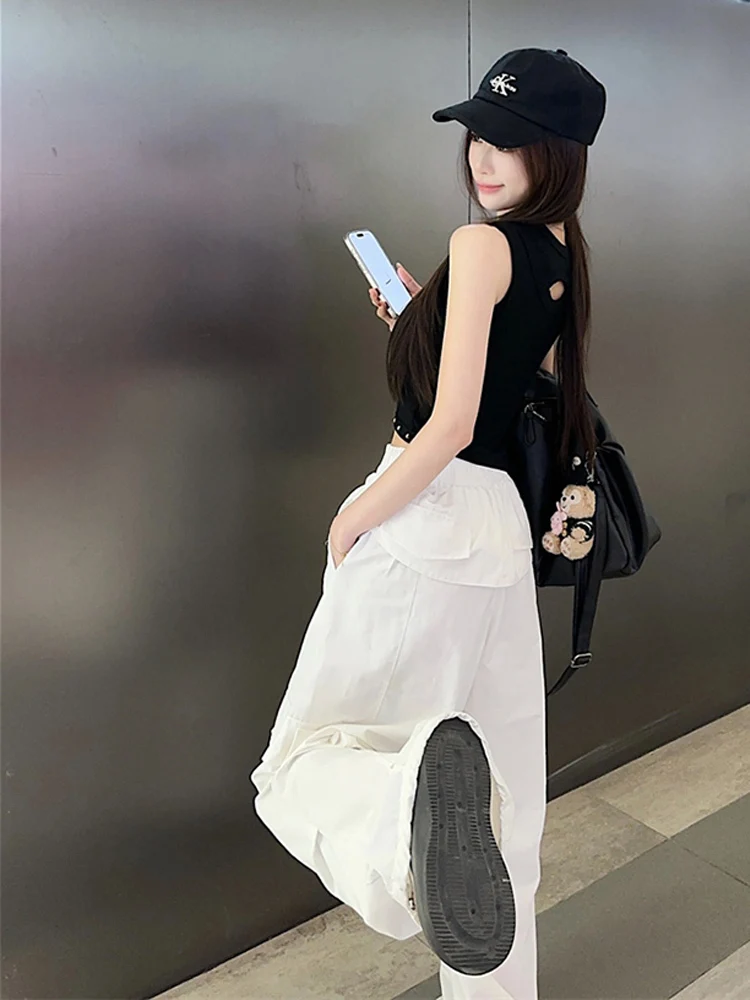 Conjunto dulce de verano para mujer, chaleco con cuello redondo irregular ahuecado, pantalones casuales versátiles de cintura alta, conjunto de dos piezas a la moda