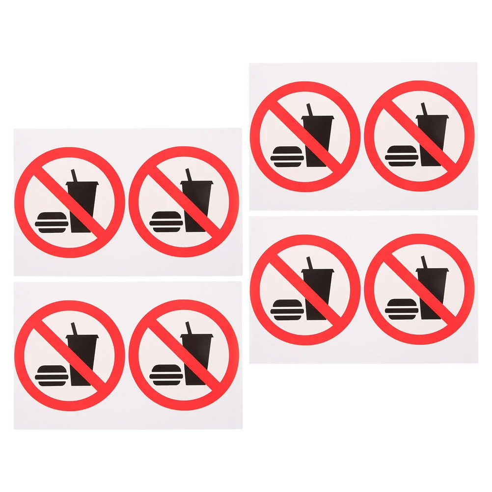 4 Pcs No Eating or Drinking Stickers Drinks Restaurant Signs Funny Office Door Food Pvc Self-adhesive for