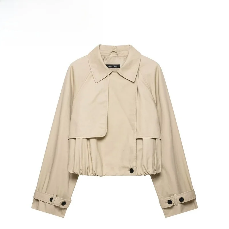 Fashionable Short Puffy Effect Women's Jacket Versatile Stylish Poly Fiber Standard Fit Long Sleeve Button Closure Coat