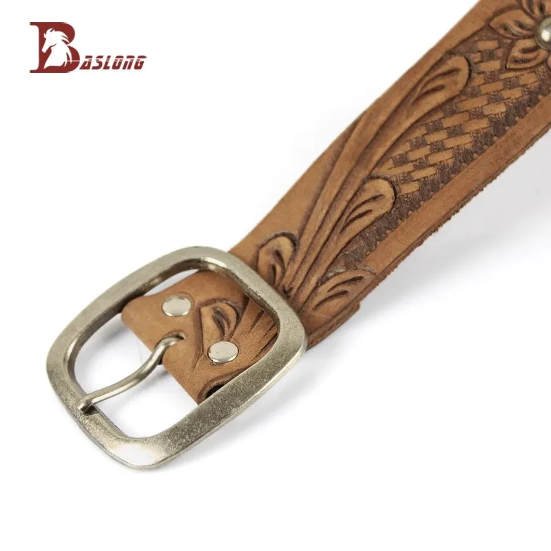 Baslong เข็มขัดขี่ม้าเข็มขัด Western คาวบอยอัศวินอุปกรณ์ First Layer Cowhide อัศวินเสื้อผ้า Retro Elegant เข็มขัด