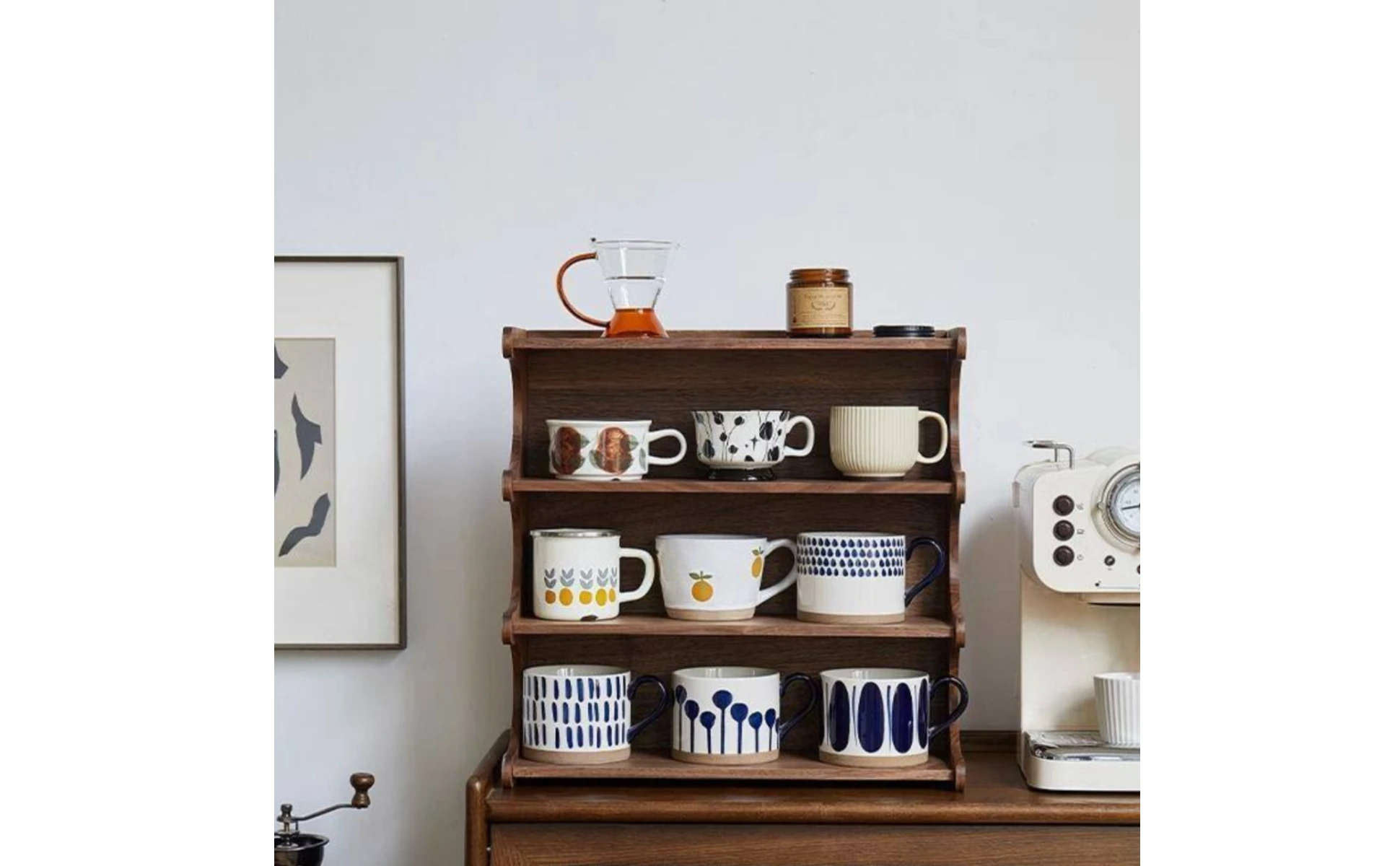 Mug Storage Shelf Elegant Cup Storage Rack Desktop Cup Rack Double-Tier Coffee Mug Display Shelf Space-Saving for Collectors