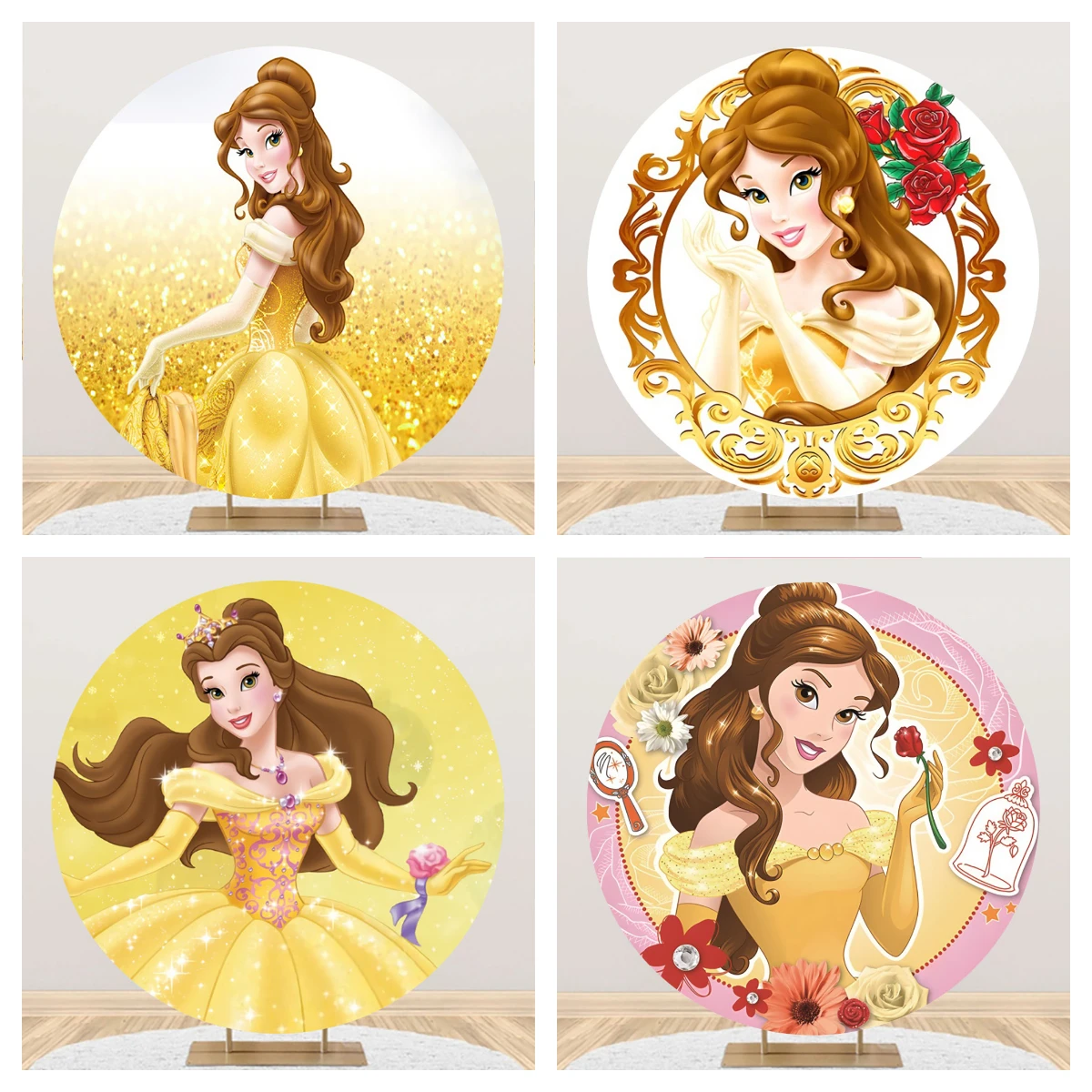 

Belle Beauty and the Beast Birthday Party Decorations Props Backdrop Background For Photography Baby Shower Round Photozone