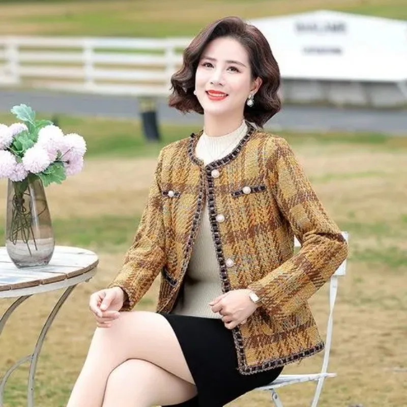 Herfst en winter vest met contrasterende knopen, geruite damesjas met lange mouwen, modieuze elegante top voor woon-werkverkeer