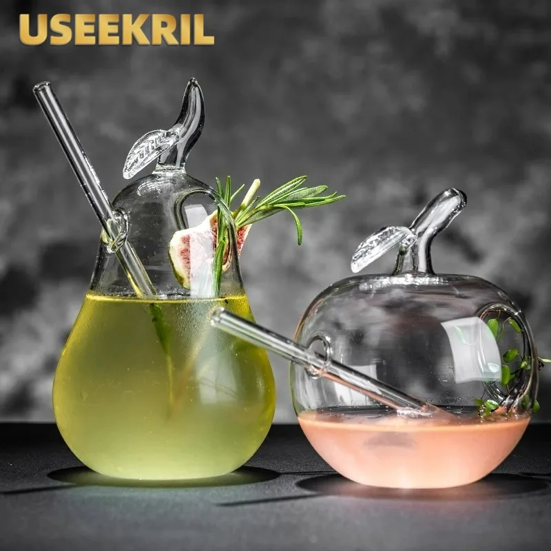 Personality Funny Fruit Glass Cup Creative Apple Shape Cocktail Glasses Cups Cute Juice Drink Glasses Cup Bar Kitchen Tools