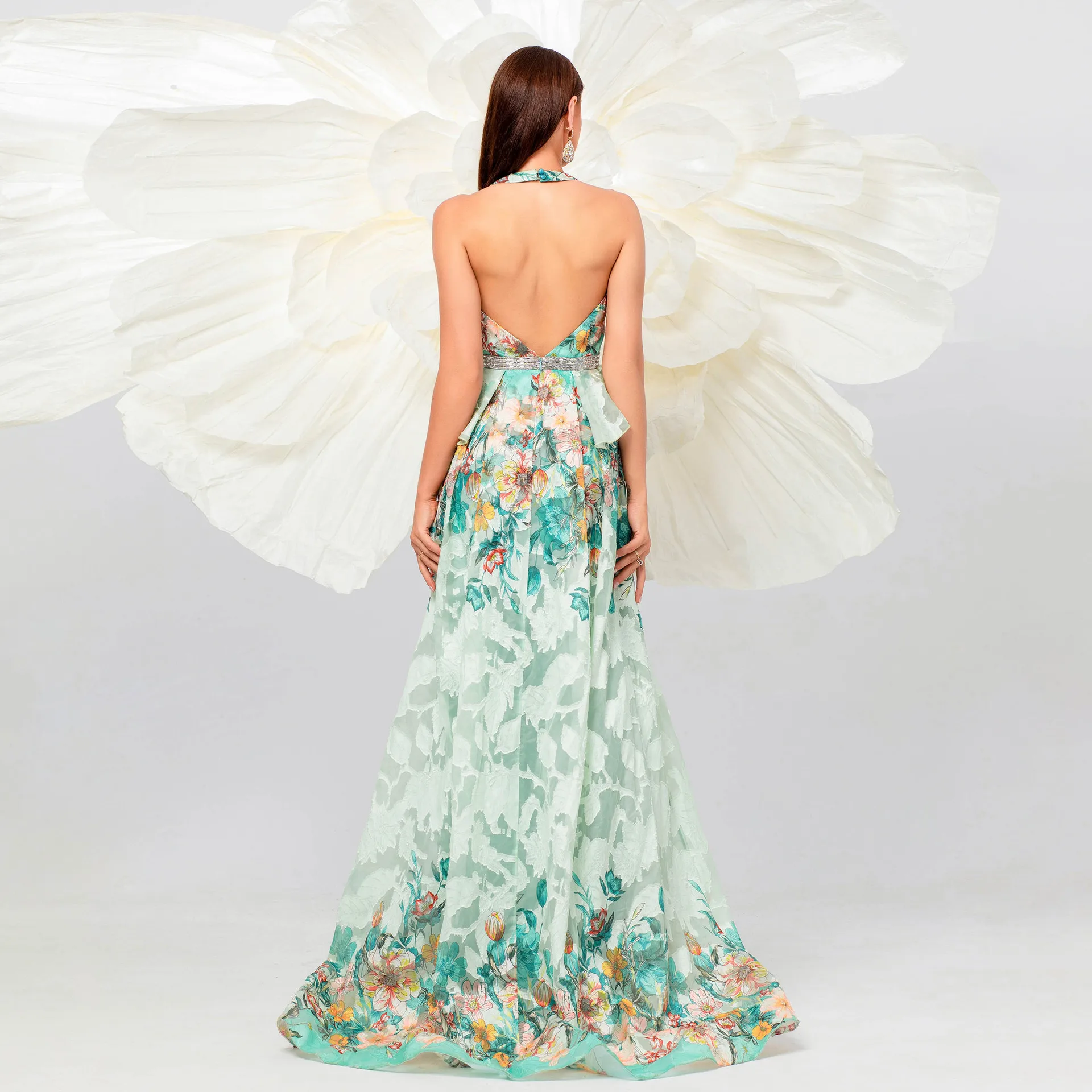 الراقية V-Ne طويل الطابق طول الزفاف الدكتور ثوب مسائي الإنتاج الصيني عالية الخصر البوليستر النسيج لحفل الزفاف و P...