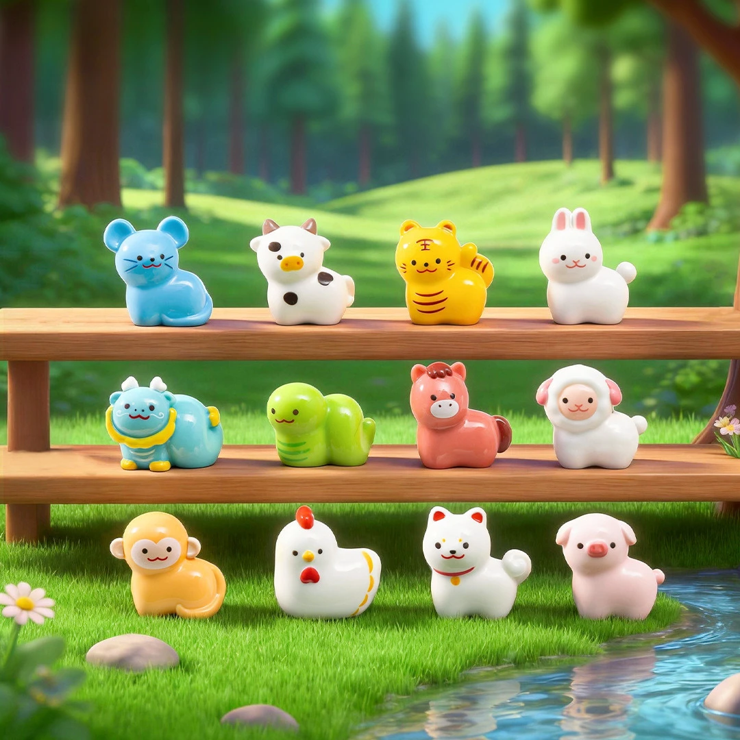 100pcs Cute Twelve Zodiac Dolls 3D Resin Animal Gardening Landscaping DIY Decorations Hanging Accessories Mini Desktop Ornaments