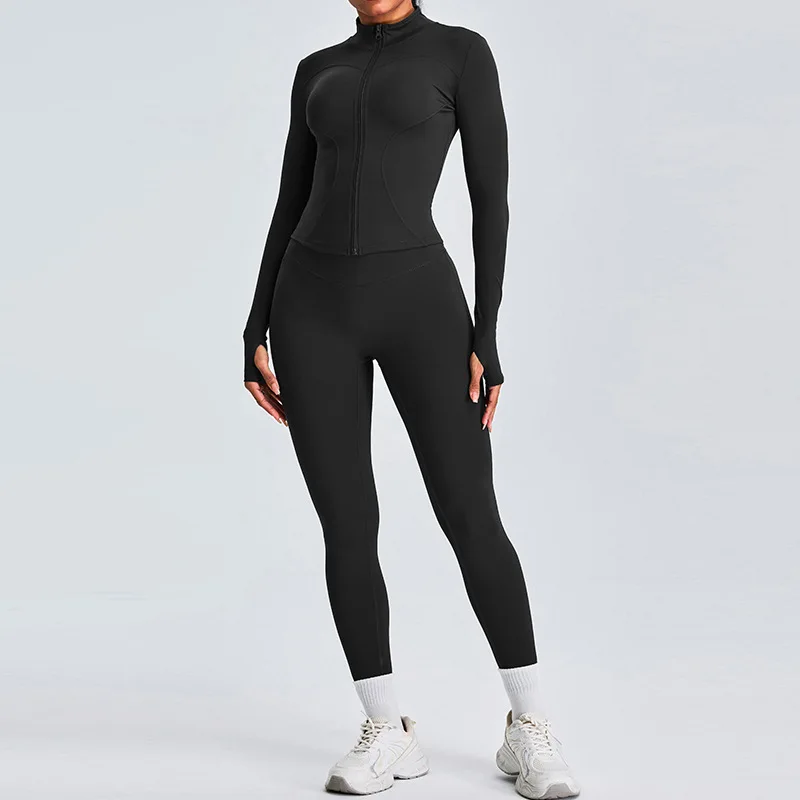 2PCS Women Yoga Set Workout Clothes Long Sleeve Jacket Gym Crop Top High Waist Leggings Fitness Sports Wear Sport Suit Gymwear