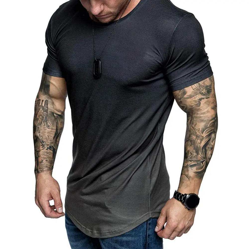 

Summer Fashion Men Gradient Color Short Sleeve Round Neck T-Shirt Slim Fit Top