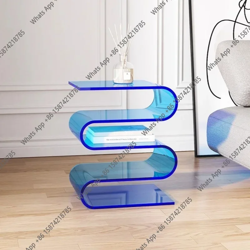 W Acrylic Bedside Table Storage Cream Wind Transparent Sofa Side Few Household Bedroom Minimalist Special-shaped Magazine Rack