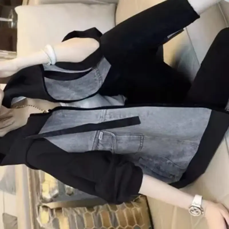 3XL المرأة خمر مقنعين الدنيم سترة الشارع الشهير ربيع الخريف شيك فضفاض صالح الجينز ملابس خارجية السيدات منفذها