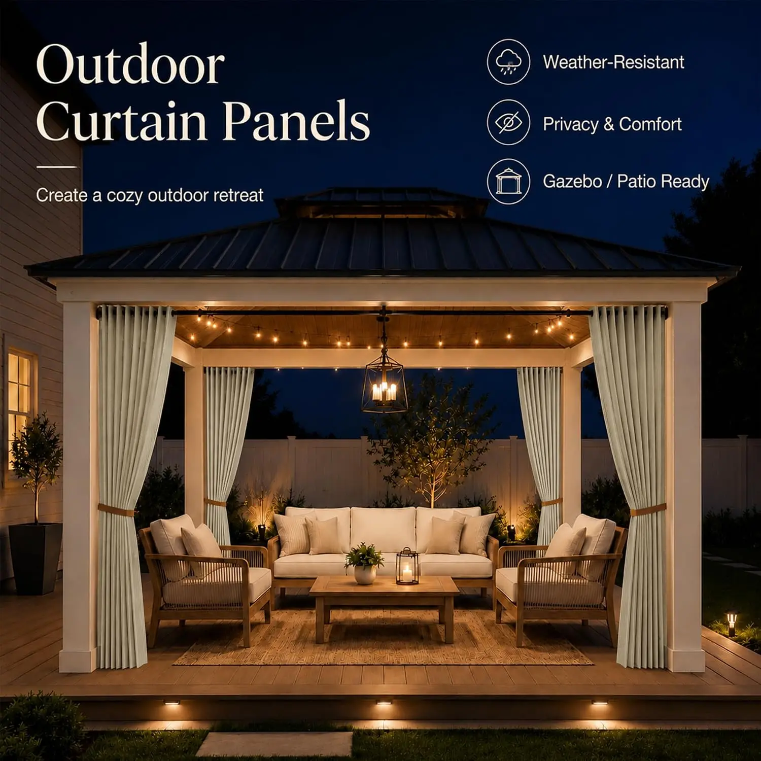 Accordion Folding Outdoor Curtain, Patio Privacy Shade, Foldable Weather Resistant Sun Curtain with Grommet