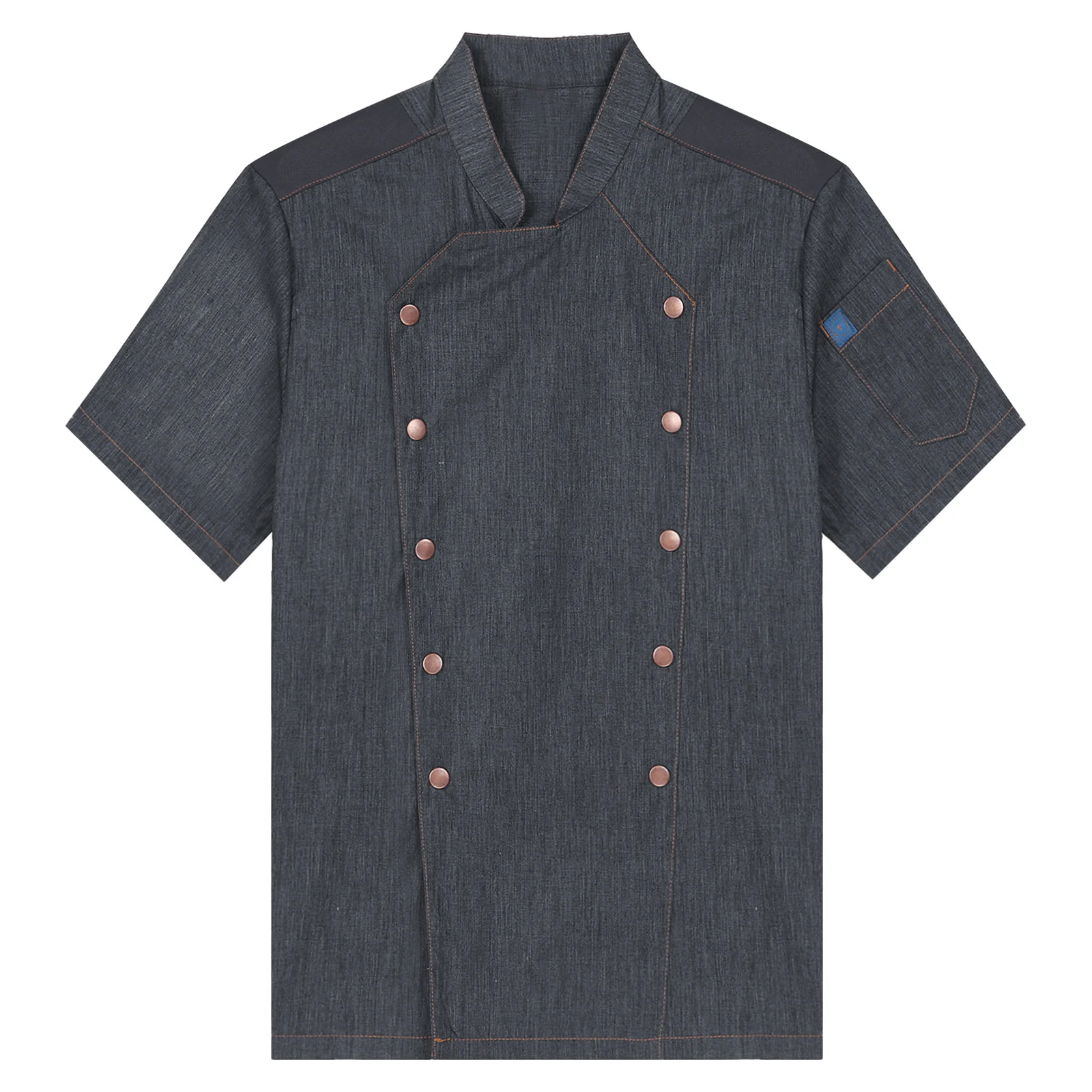 Chef Jacket for Men and Women Short Sleeve Stand Collar Double-Breasted Shirt Kitchen Restaurant Waiter Hotel Cooks Uniform Tops