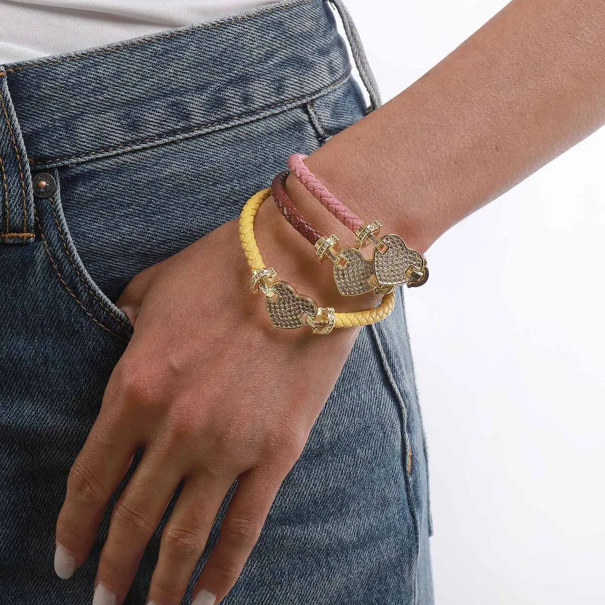 Sparkling Pave Rhinestone Spade Charm Braided Wristband Colorful Stackable Cord Wrist Jewelry Trendy Urban Girl Bangle