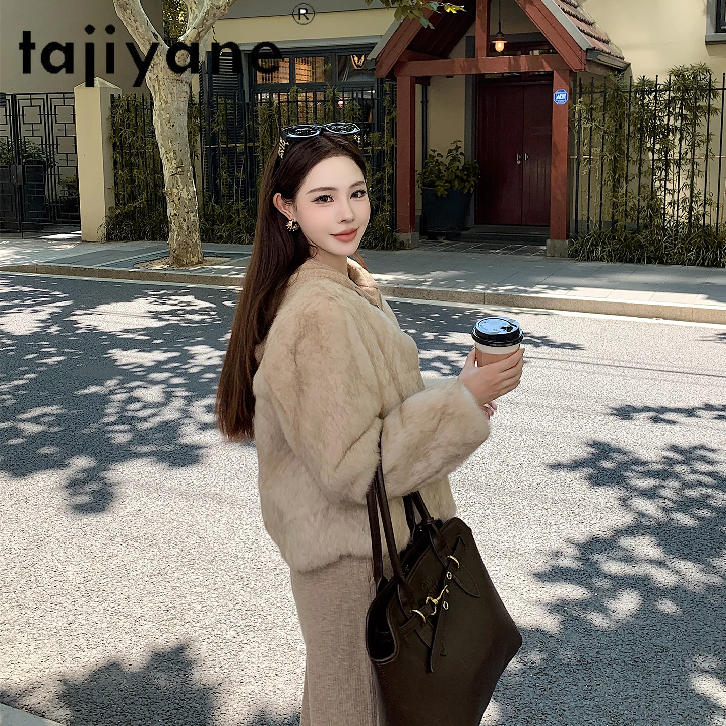 TAJIYANE 100% アンゴラウサギ毛皮コート レディース Vネック 本物の毛皮ジャケット 冬服 女性用 2025 高級ファー ジャケット 女性用コート