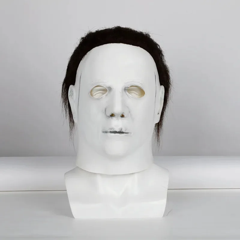 

Новинка 2023, маска Майкла Майерса, косплей, страшный фильм, Хэллоуин, латексный белый шлем, головной убор ужасов, маскарадная вечеринка, классический реквизит