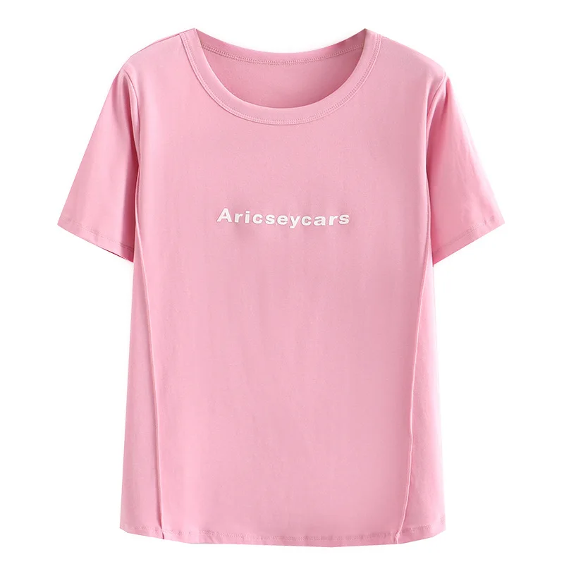 New 2023 Ladies Spring Summer Plus Size Tops For Women Large Size Short Sleeve O-neck Pink T-shirt  3XL 4XL 5XL 6XL