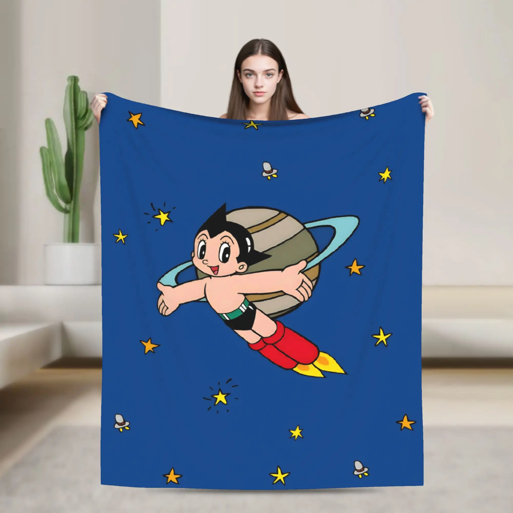 Astroboy Astro Boy Anime Flannel Blanket  Funny Throw Blanket for Home Hotel Sofa  150*125cm Plush Thin Quilt