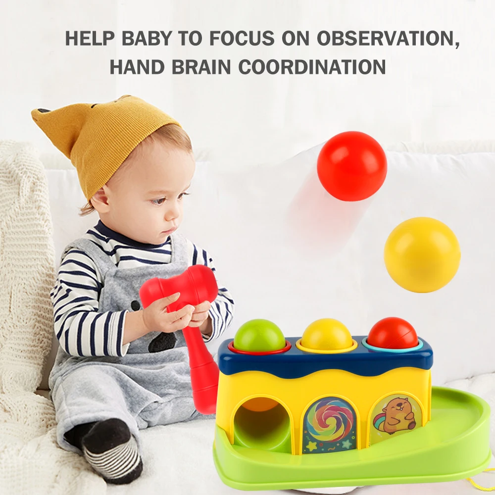 Baby with Hammer Tool Pop-up Toys Children's Preschool Educational Toys Stacking Hand Hammer Ball Box Game Gifts for Boys Girls