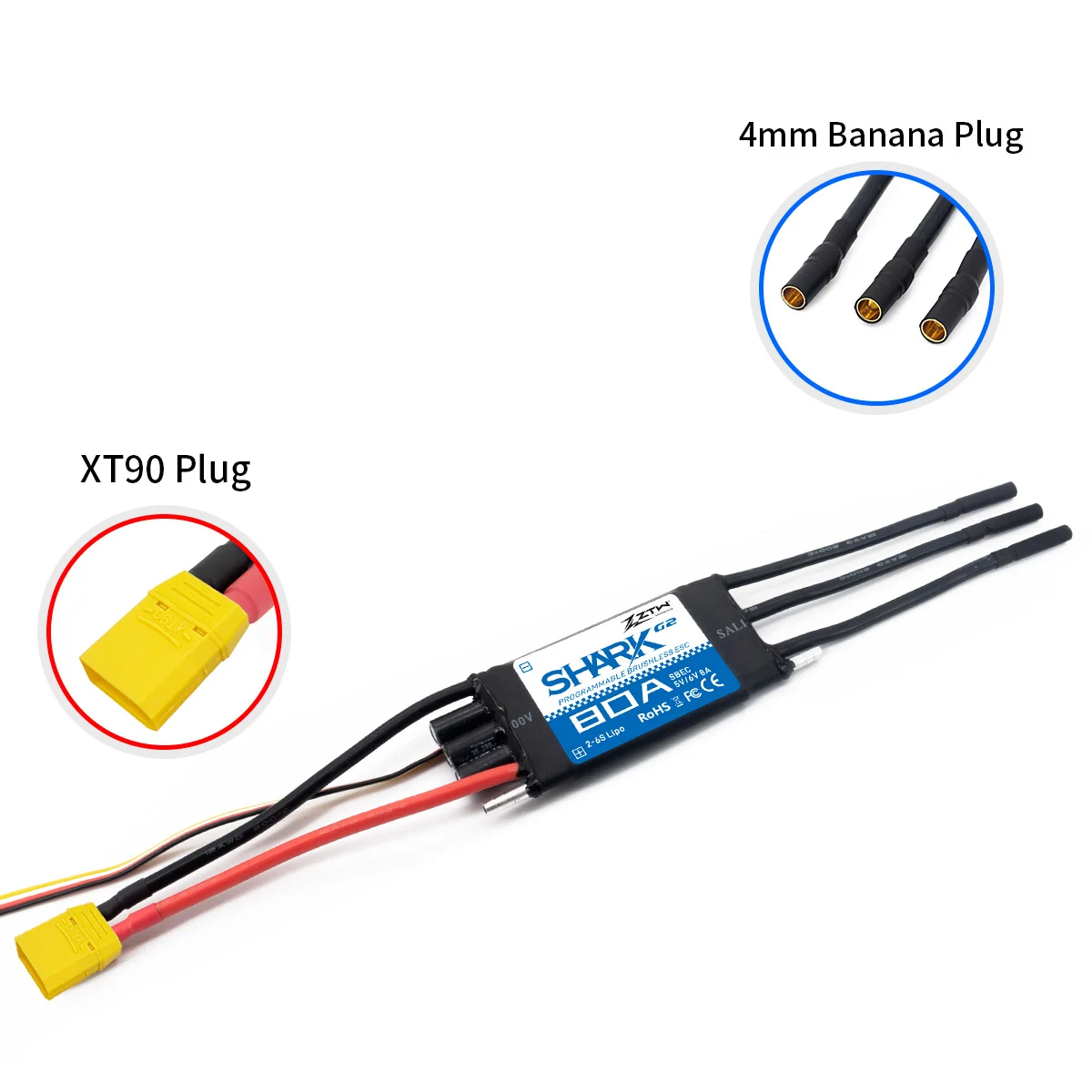 ZTW Shark G2 ESC 20A/30A/40A/50A/60A/80A/100A/120A 2-6S SBEC 5V/6V 8A Wasser Kühlung Zwei-weg Für RC Boot Unterwasser Thruster