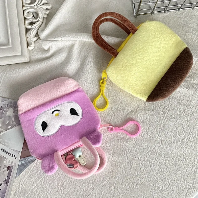 Kawaii Kuromi Hello Kitty My Melody Cinnamoroll PomPomPurin Sanrio lindo bolso de felpa niños bolsos de mano colgante regalo para niñas