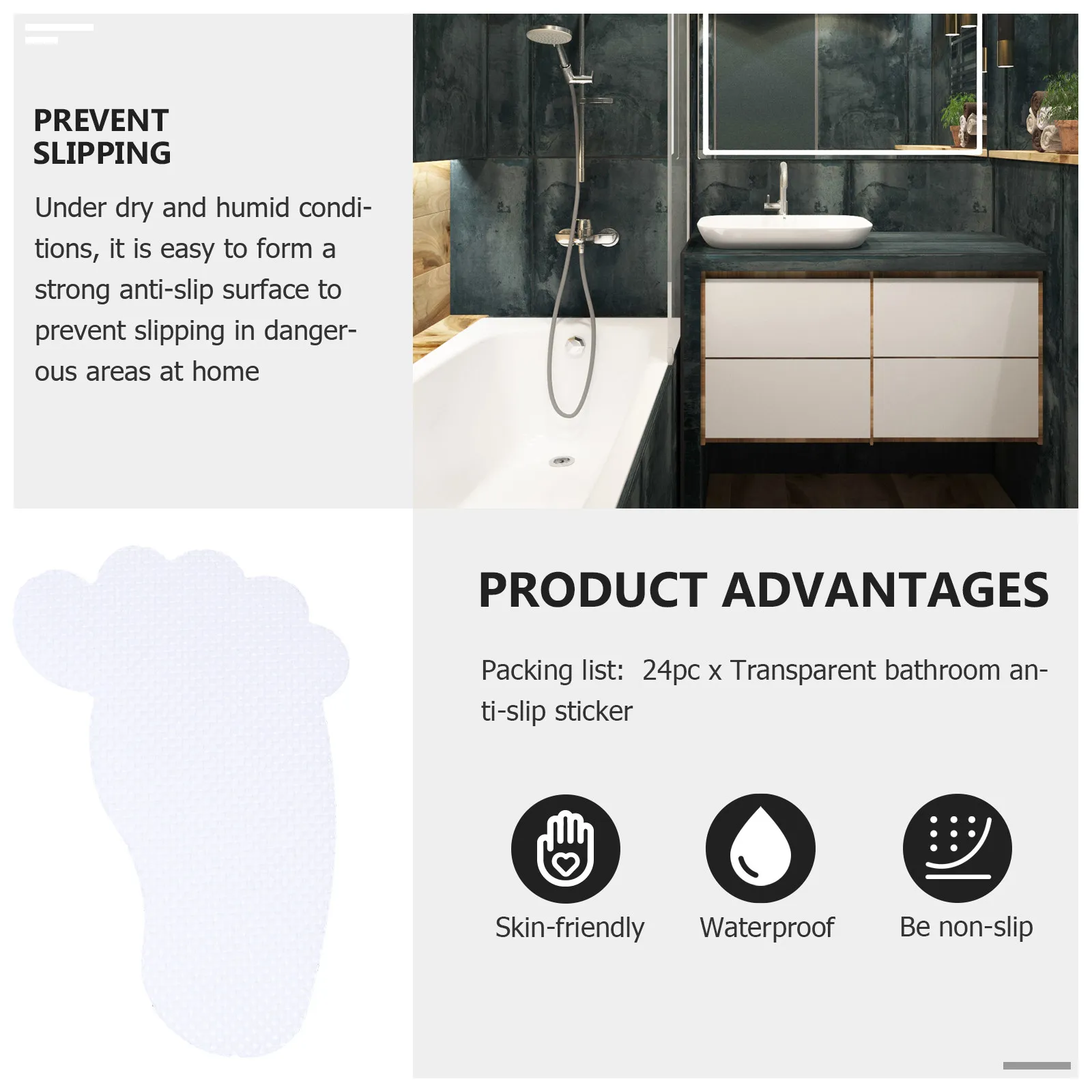 24Pcs Bathroom Anti Skid Sticker Transparent Non-Slip Cushion Shower Safety Stickers Nonslip Bath Ladder Self-Adhesive Antislip