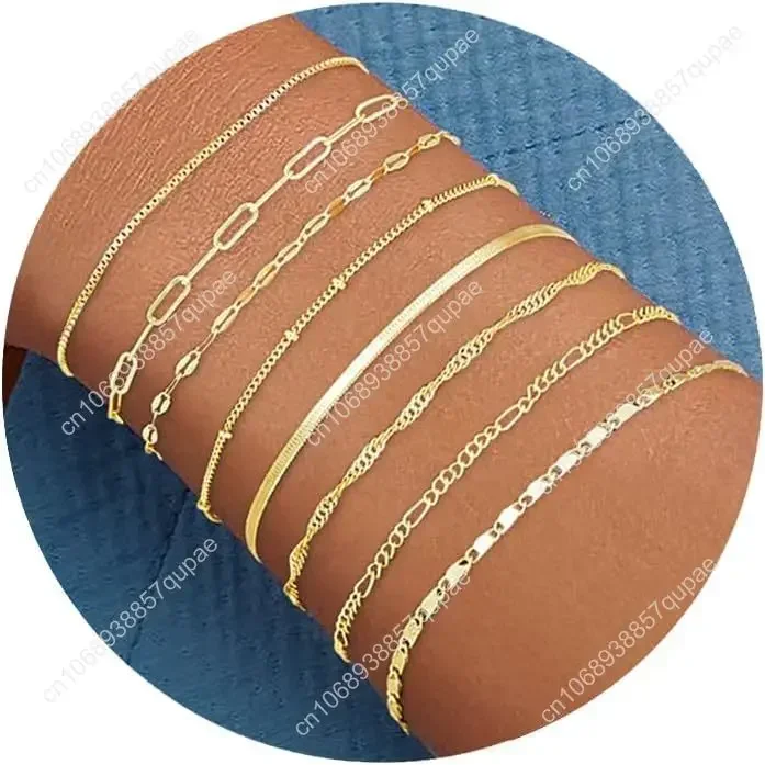 

Gold Bracelets Set for Women Trendy, 14K Real Gold Plated Jewelry for Women Dainty Chain Bracelet Stack, Non Tarnish Gold Stacka