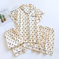 2024 New Women's Pajama Set with Viscous Fiber Short Sleeves, Shorts, and Pants Three Piece Set of Dotted Home Furnishings